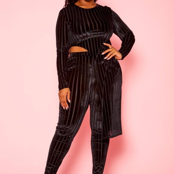 AS. Black Mesh + Velvet Striped Set 2 PC - Picture 2 of 4